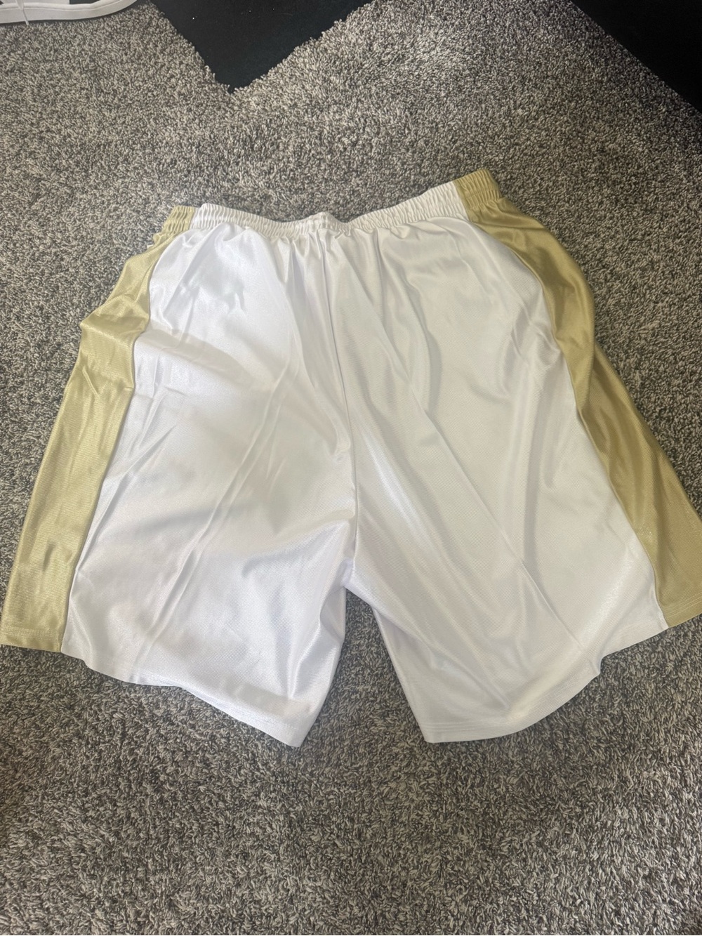 Men's White Athletic Shorts with gold side  panels / no pockets